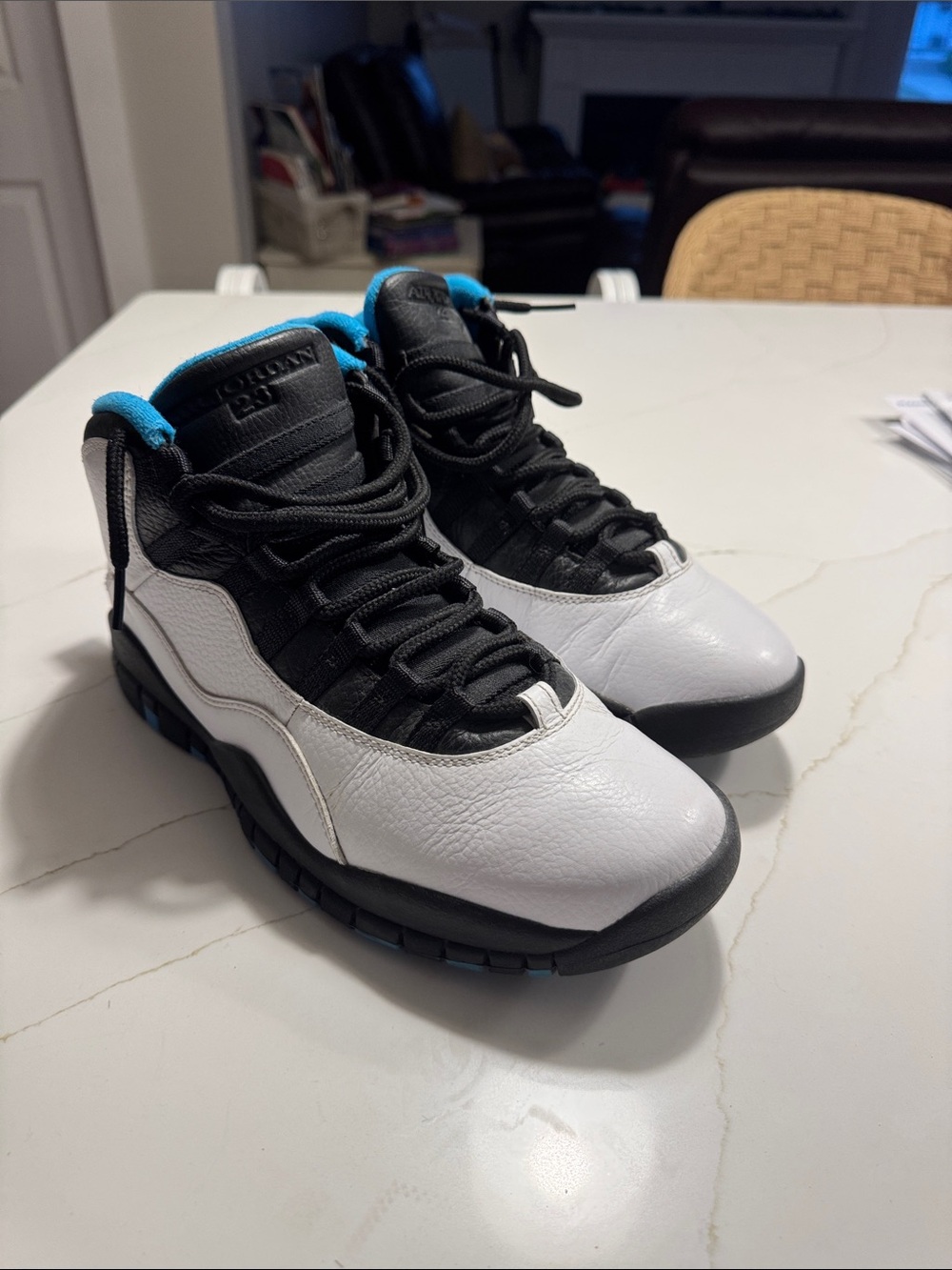 Kids Black and White Athletic Sneakers with Blue Accent